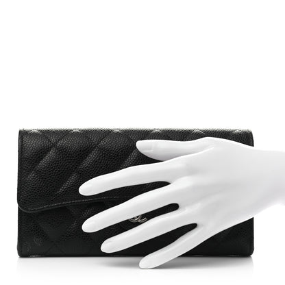 Chanel Caviar Quilted Large Gusset Flap Wallet Black 2 of 8