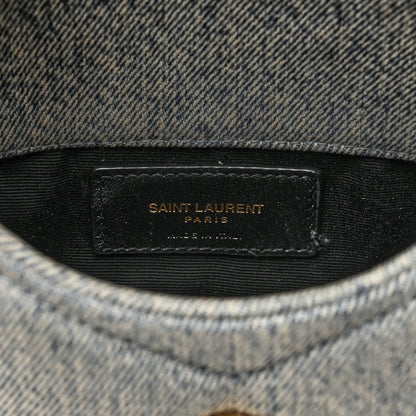 Saint Laurent Denim Quilted Monogram Loulou Puffer Pouch Clutch Blue Gray Light Azur 8 of 11