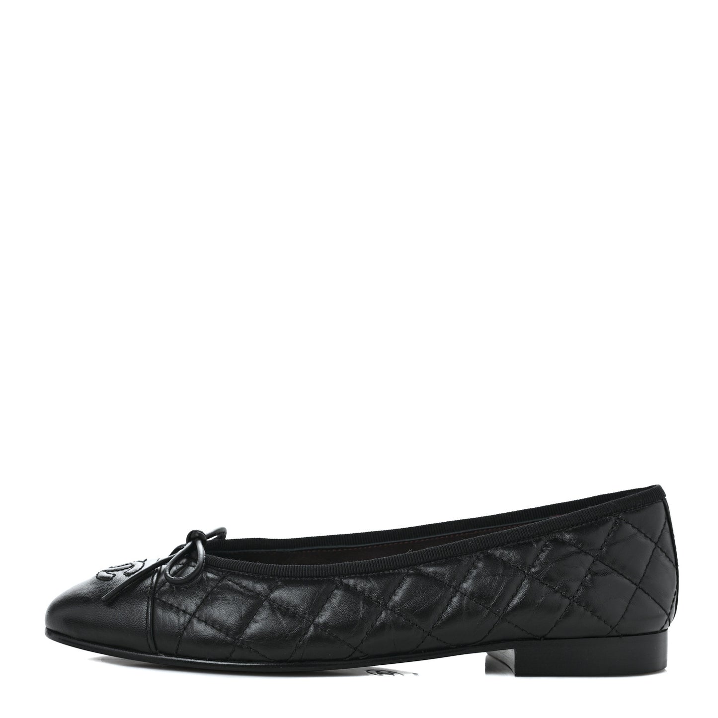 Aged Calfskin Quilted CC Cap Toe Ballerina Flats 37 Black