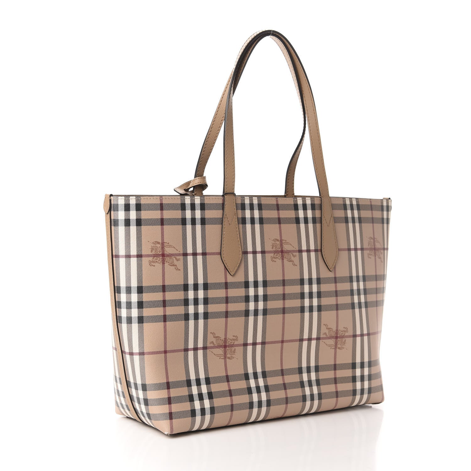 Burberry Grainy Calfskin Haymarket Check Medium Reversible Tote Camel 3 of 15