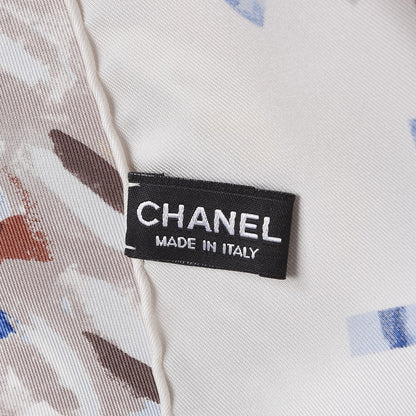 Chanel Silk Square Scarf Ivory Havana Beige 4 of 5