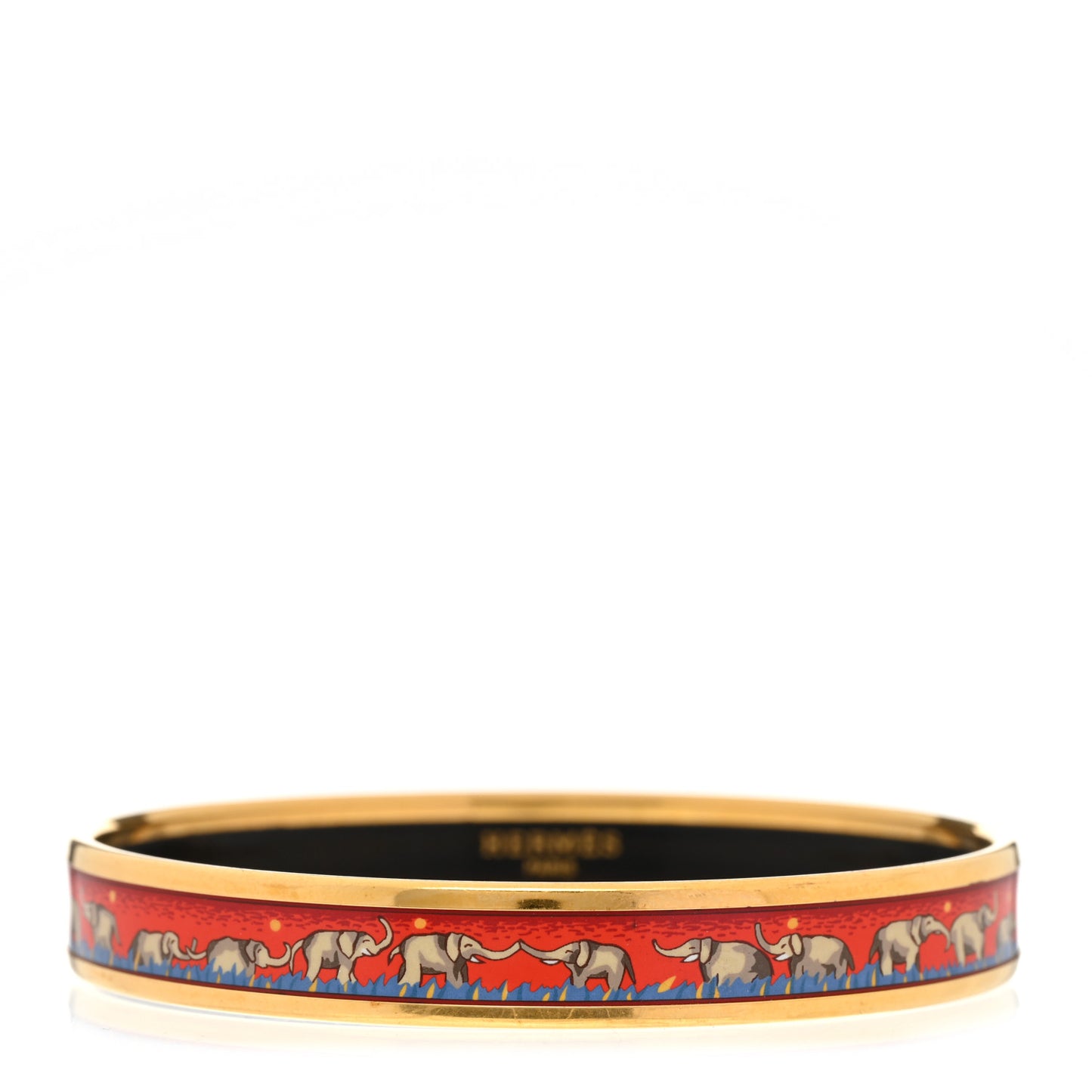 Enamel Printed Elephants Grazing Narrow Bracelet