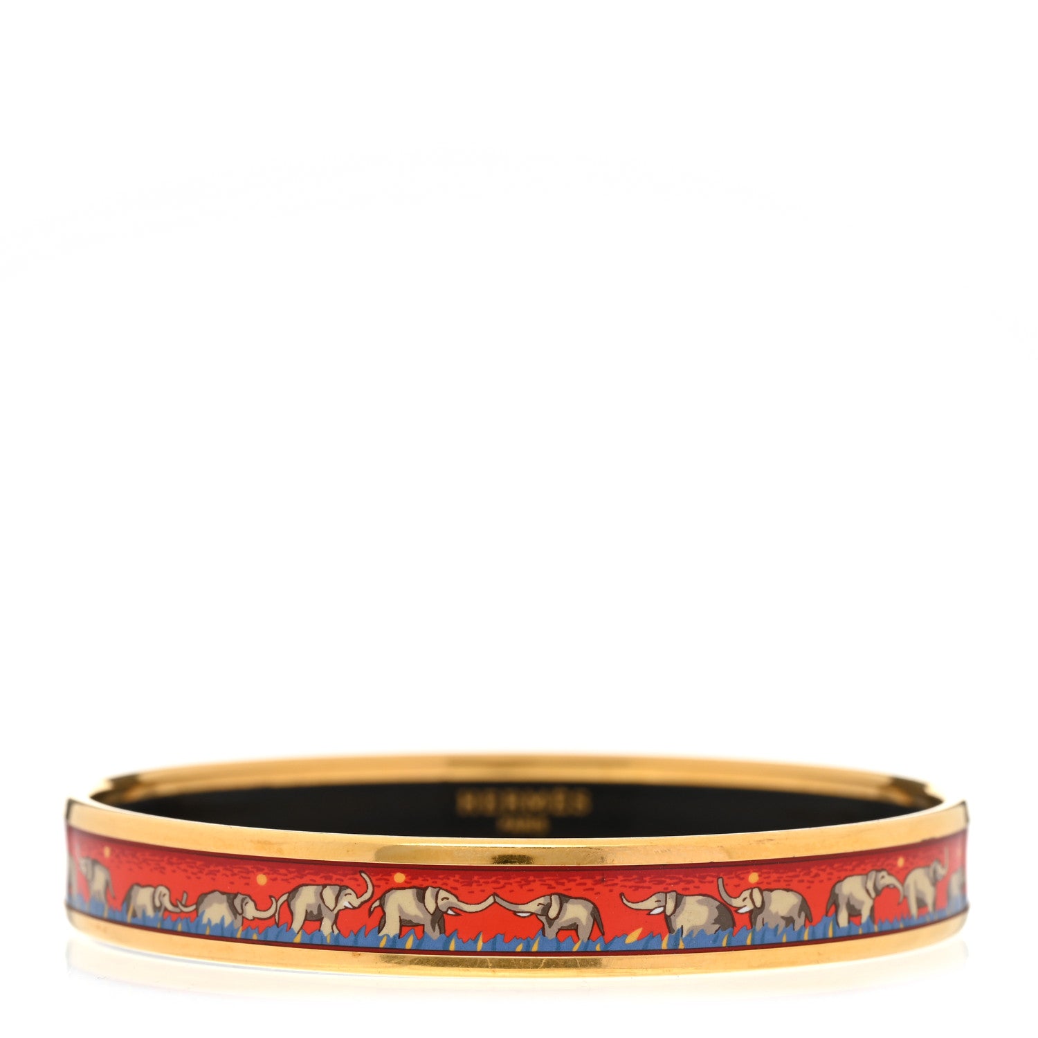 Hermes Enamel Printed Elephants Grazing Narrow Bracelet 1 of 6