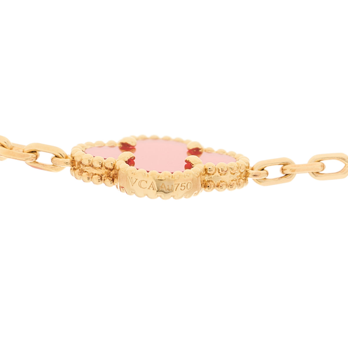 18K Yellow Gold Carnelian 10 Motifs Vintage Alhambra Necklace
