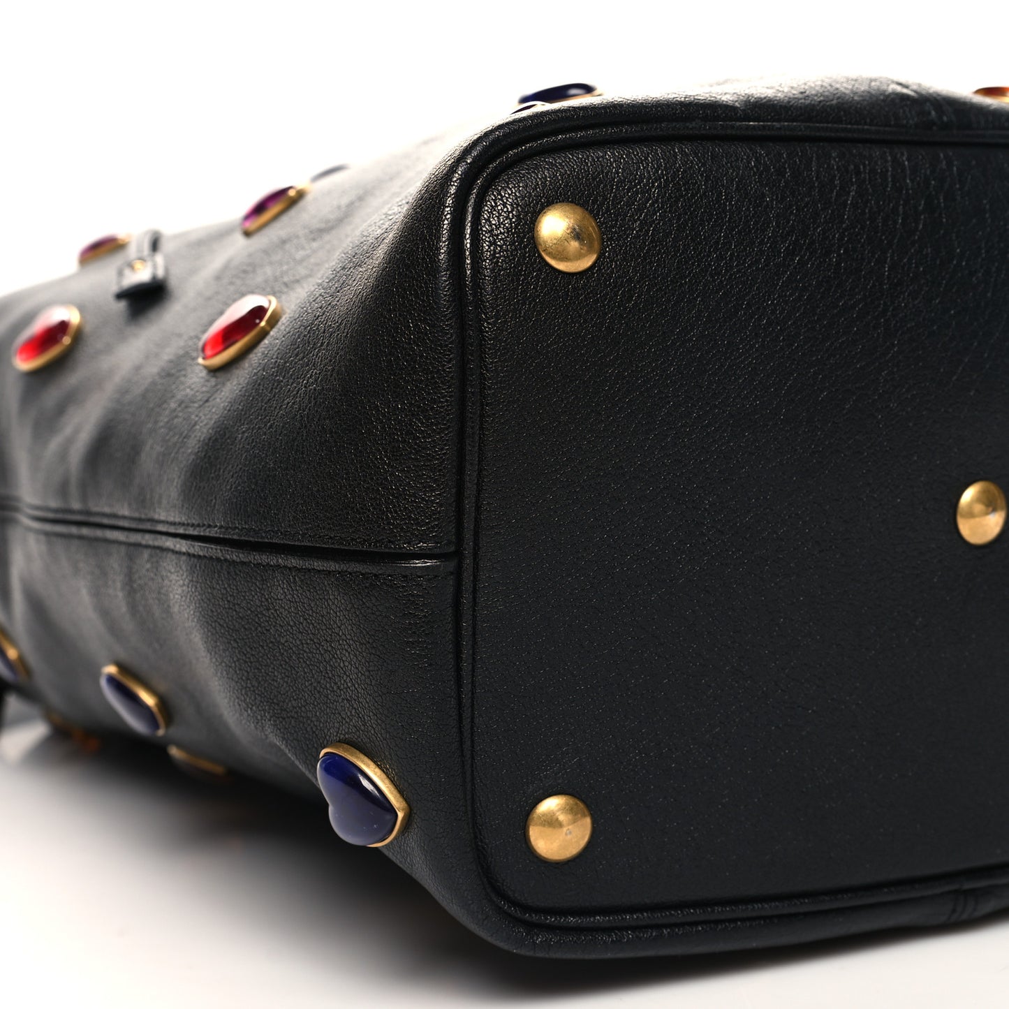 Lambskin Medium Heart Studded Riva Drawstring Bag Black