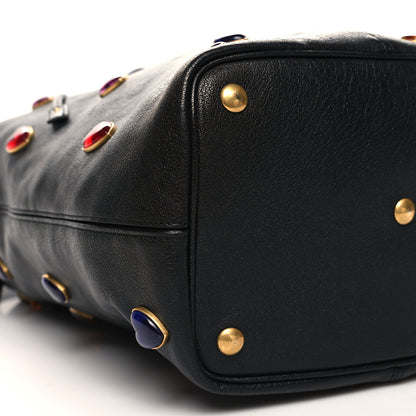 Saint Laurent Lambskin Medium Heart Studded Riva Drawstring Bag Black 9 of 11