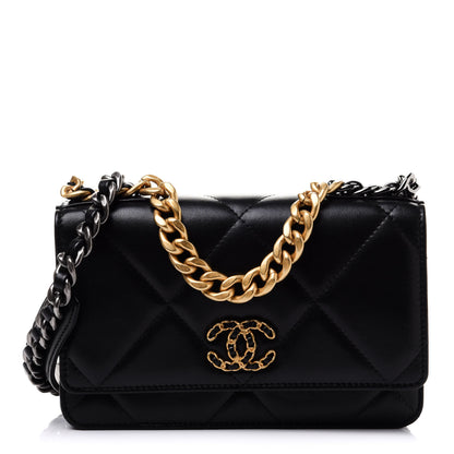 Chanel Goatskin Quilted Chanel 19 Wallet On Chain WOC Black 1 of 13
