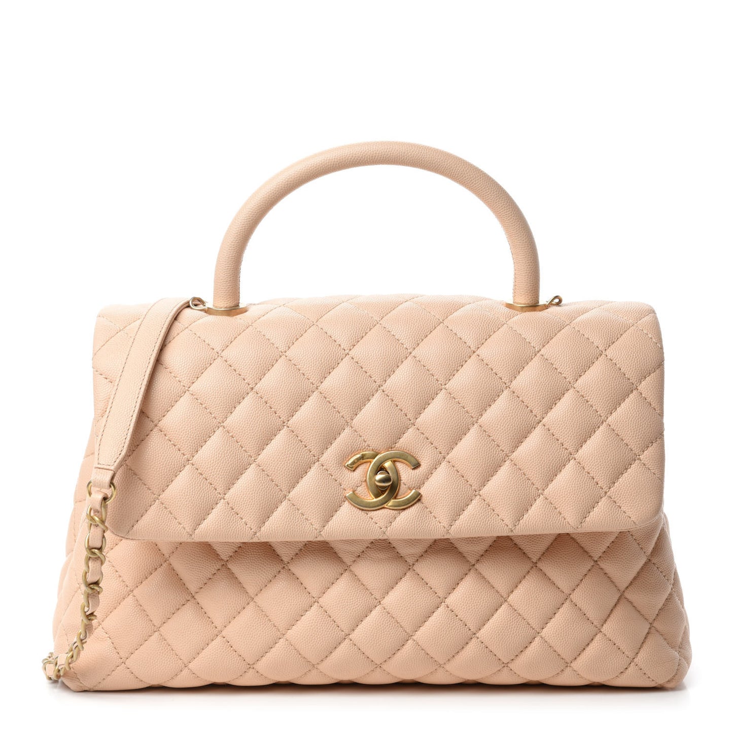 Caviar Quilted Medium Coco Handle Flap Light Beige