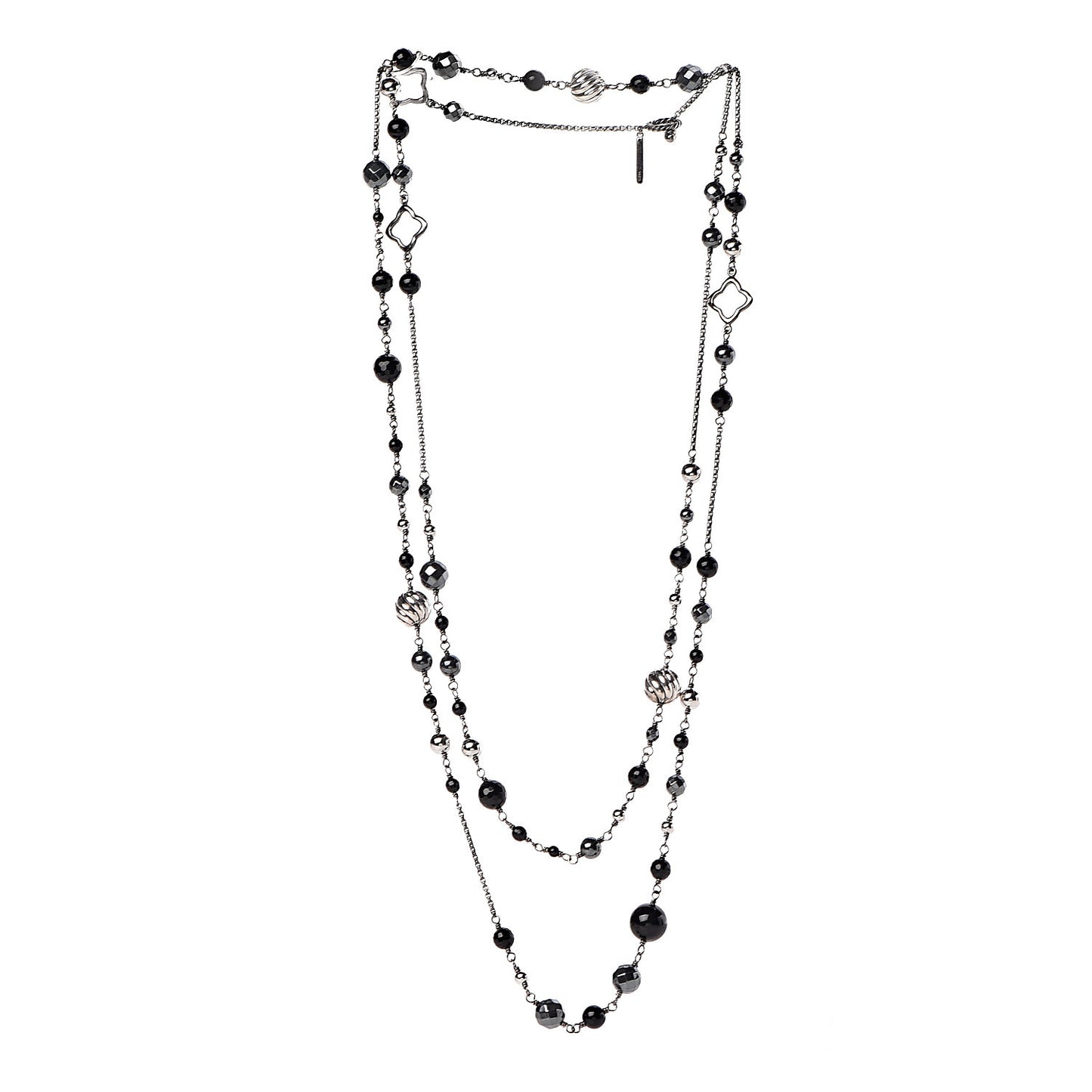 Sterling Silver Black Onyx Hematite Elements Chain Necklace