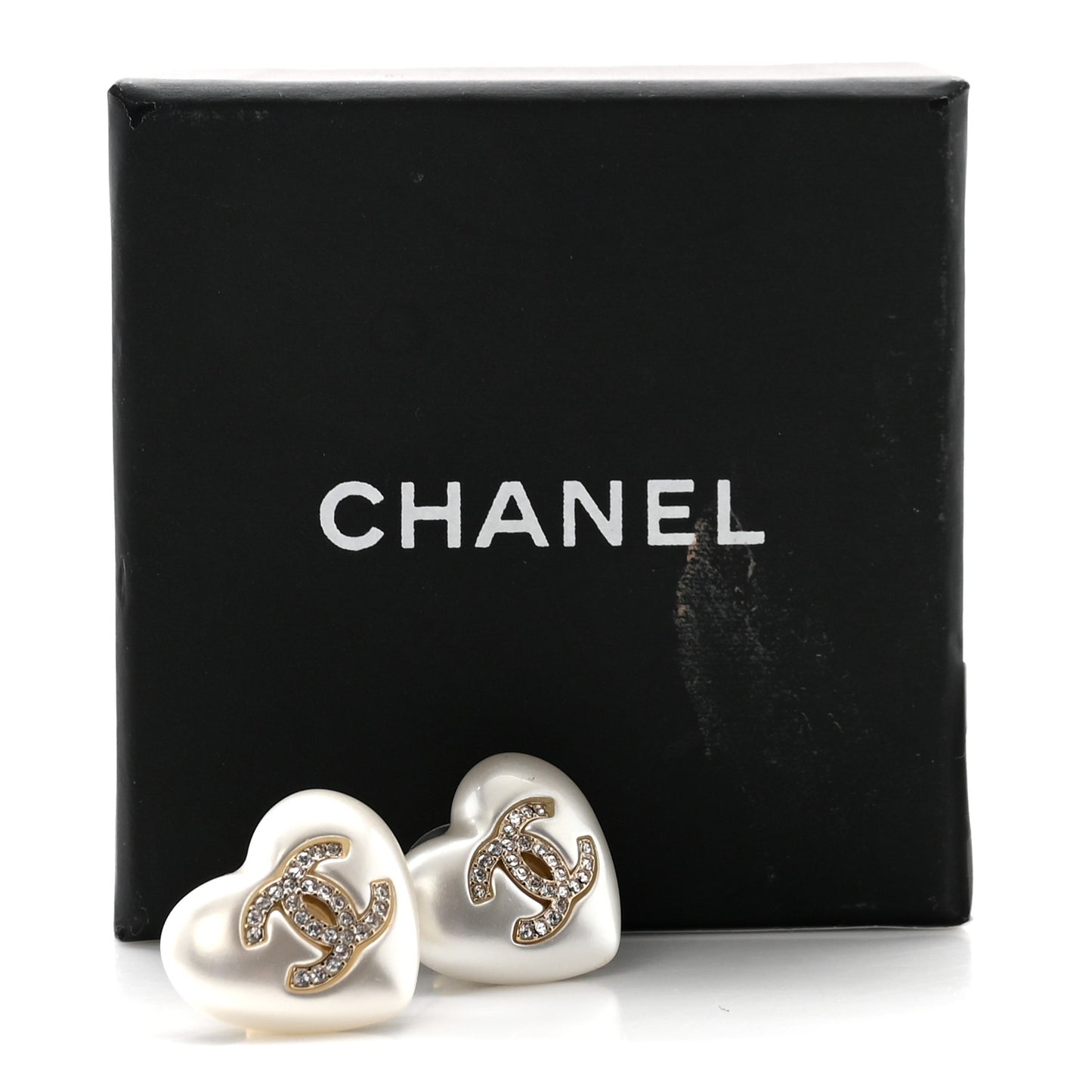 Pearl Crystal CC Heart Earrings Gold