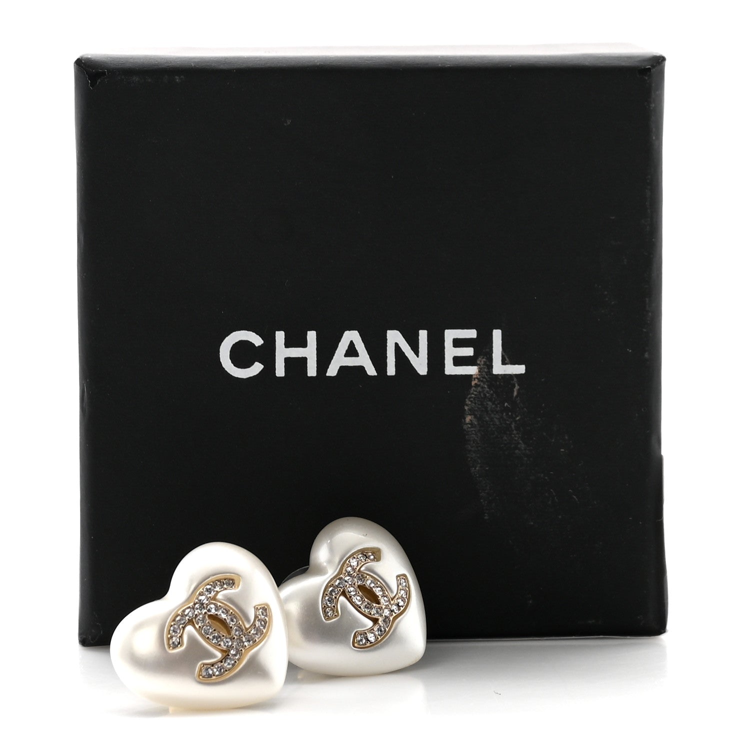 Chanel Pearl Crystal CC Heart Earrings Gold 6 of 6