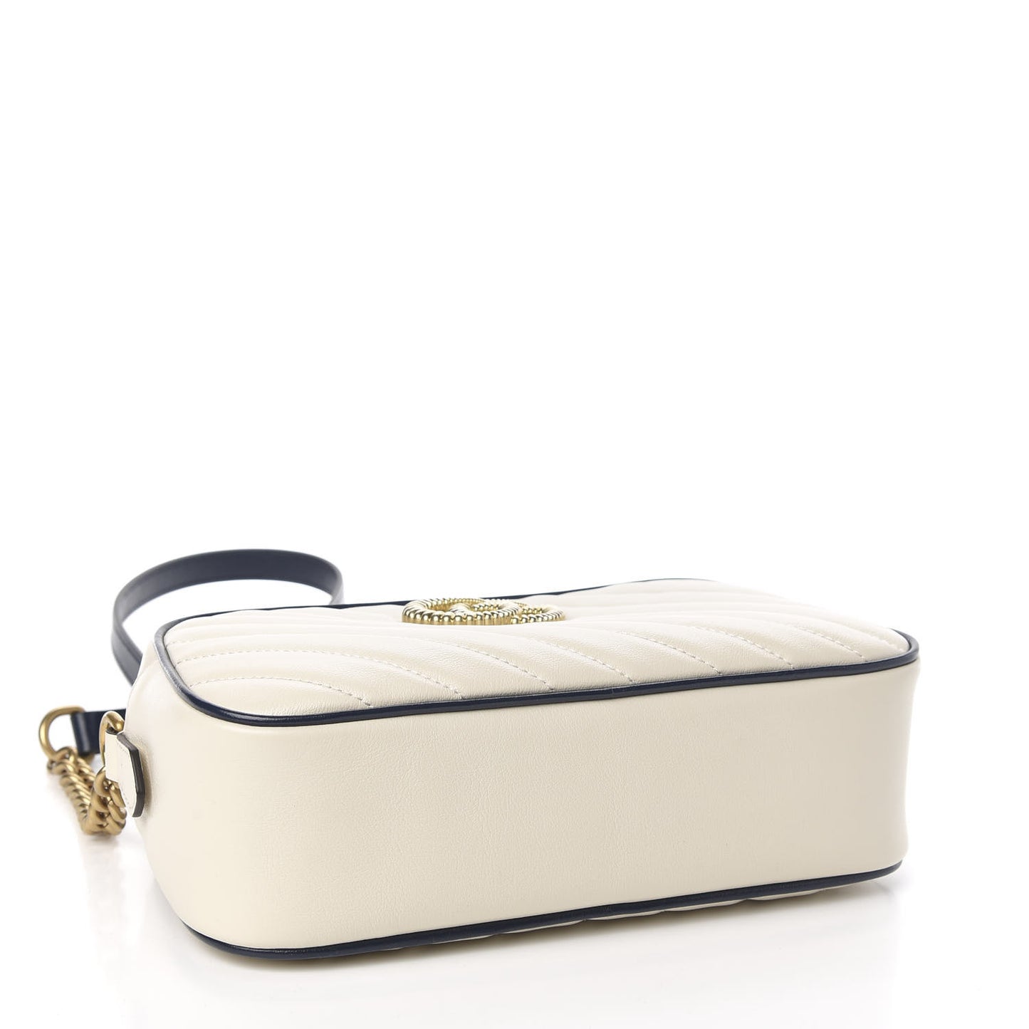 Vintage Effect Calfskin Matelasse Diagonal Small Torchon GG Marmont Chain Shoulder Bag Mystic White Blue Agata
