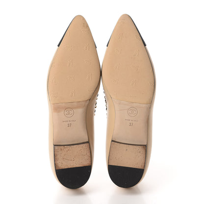 Chanel Lambskin Grosgrain Chain Cap Toe Flats 37 Beige Black 6 of 9