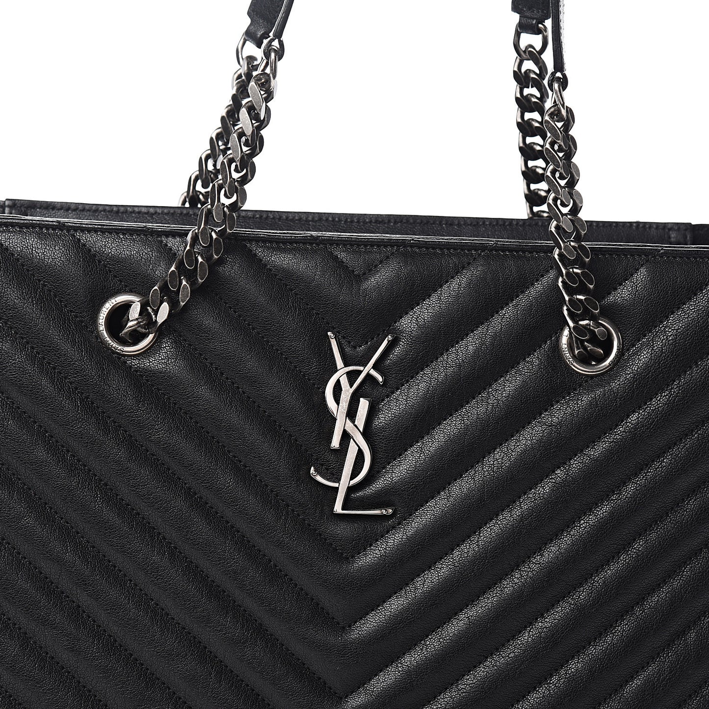 Sheepskin Matelasse Chevron Large Monogram Shopping Bag Black