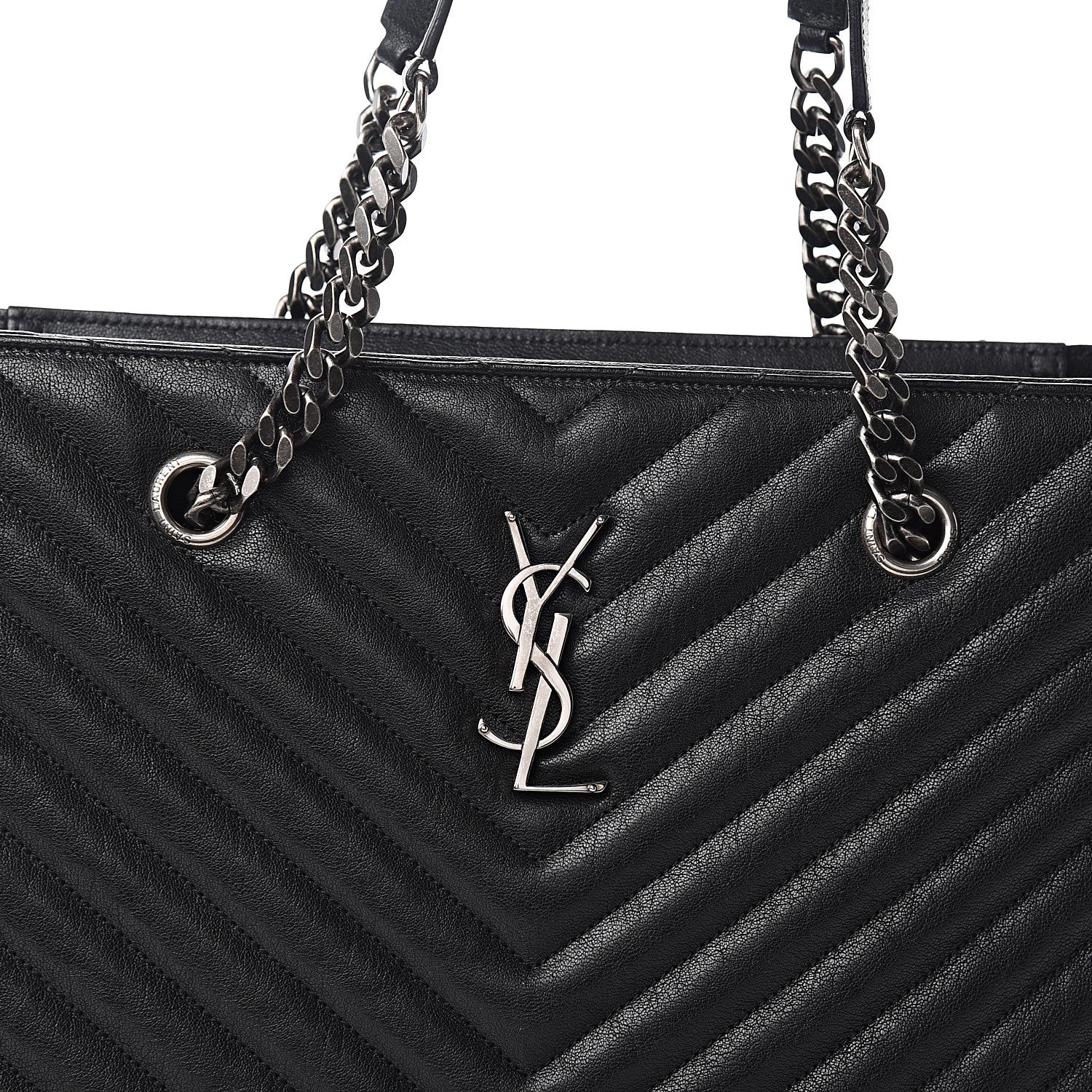 Saint Laurent Sheepskin Matelasse Chevron Large Monogram Shopping Bag Black 9 of 9
