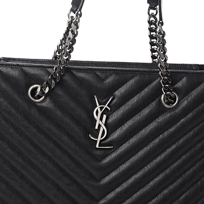 Saint Laurent Sheepskin Matelasse Chevron Large Monogram Shopping Bag Black 9 of 9