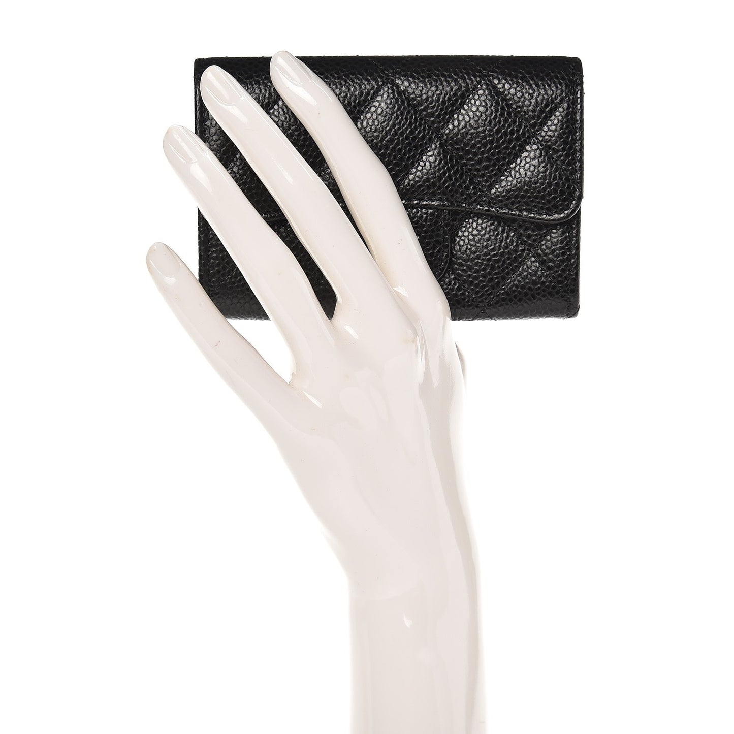 Caviar Quilted Flap Card Holder Black