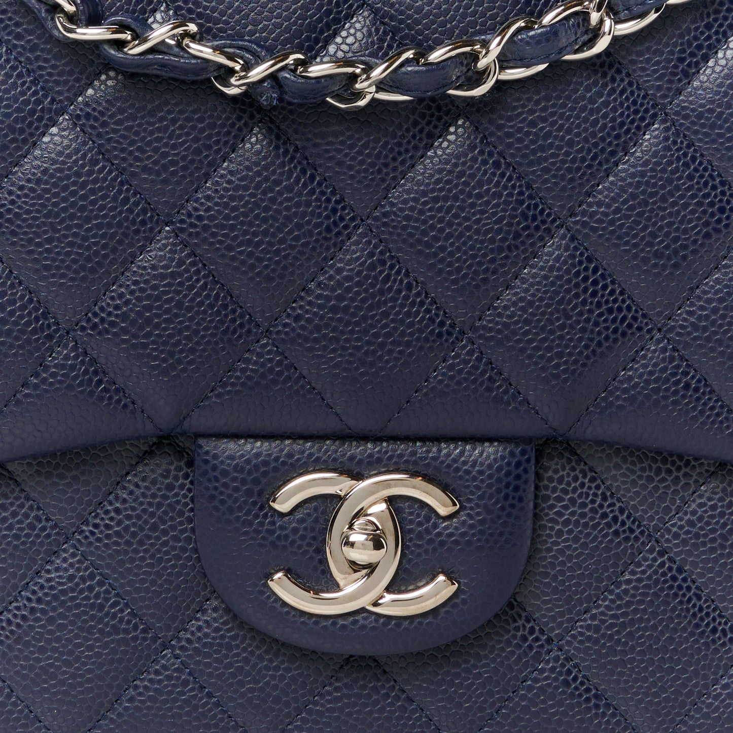 Caviar Quilted Maxi Double Flap Navy Blue