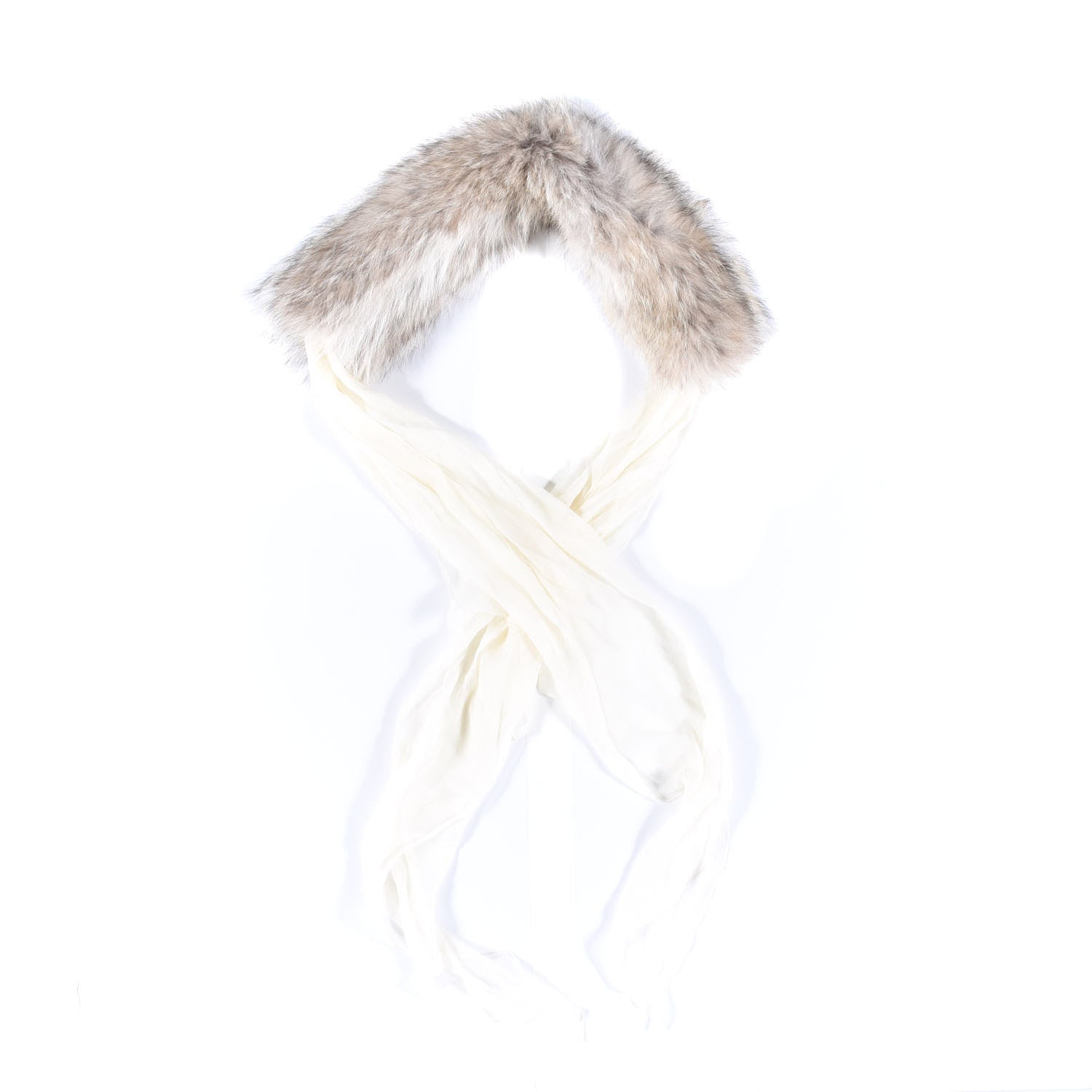 Hermes Silk Coyote Fur Muffler Collar Ivory 2 of 4