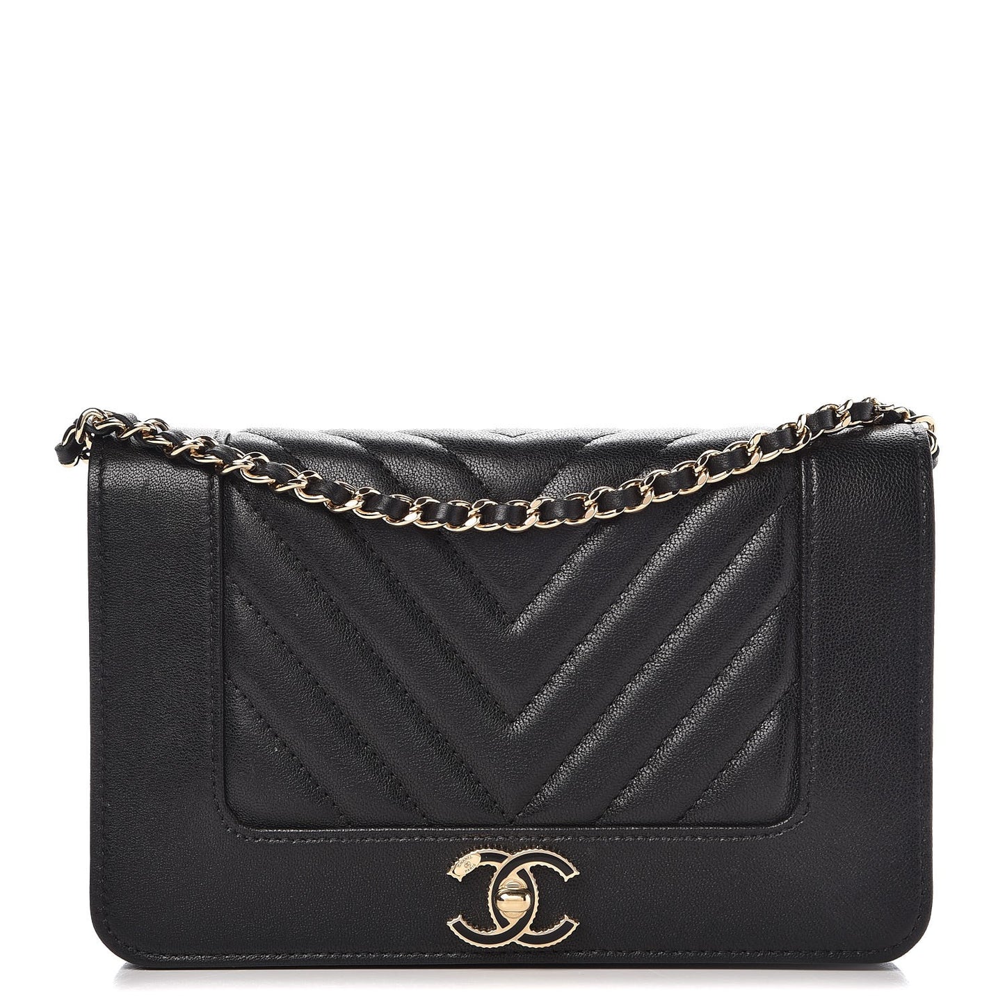 Sheepskin Quilted Mademoiselle Vintage Wallet On Chain WOC Black
