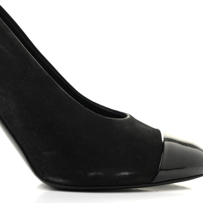 Chanel Patent Suede Calfskin Pearl Cap Toe Pumps 40 Black 16 of 18
