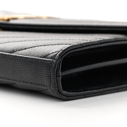 Saint Laurent Grain De Poudre Matelasse Chevron Monogram Chain Wallet Black 10 of 13