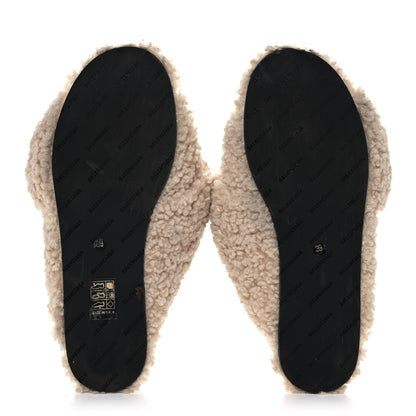 Balenciaga Faux Shearling Drapy Slide Sandals 39 Beige 5 of 7