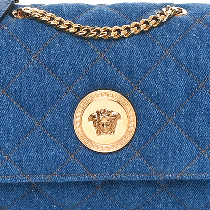 Versace Denim Quilted La Medusa Small Shoulder Bag Blue 7 of 9