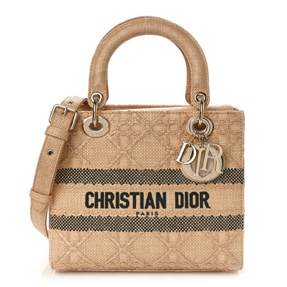 Christian Dior Raffia Woven Cannage Embroidered Medium Lady D-Lite Natural Black 1 of 8
