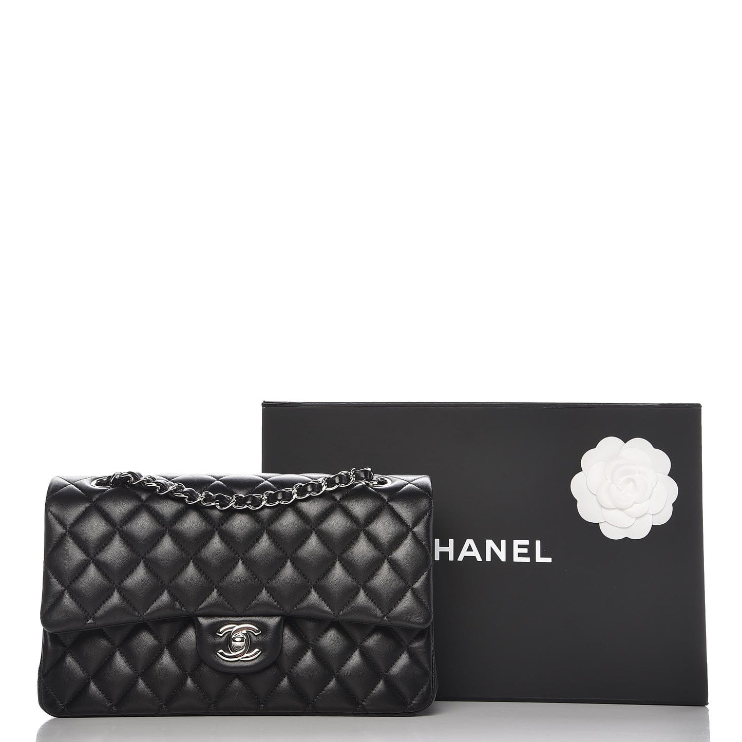 Lambskin Quilted Medium Double Flap Black