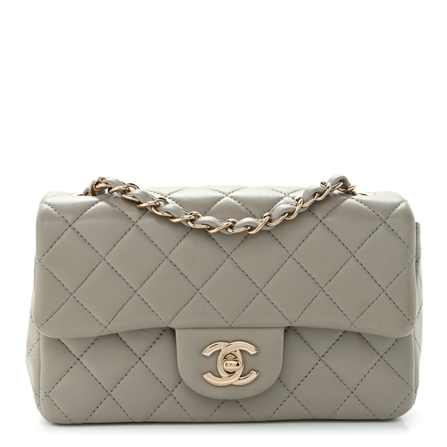 Lambskin Quilted Mini Rectangular Flap Grey