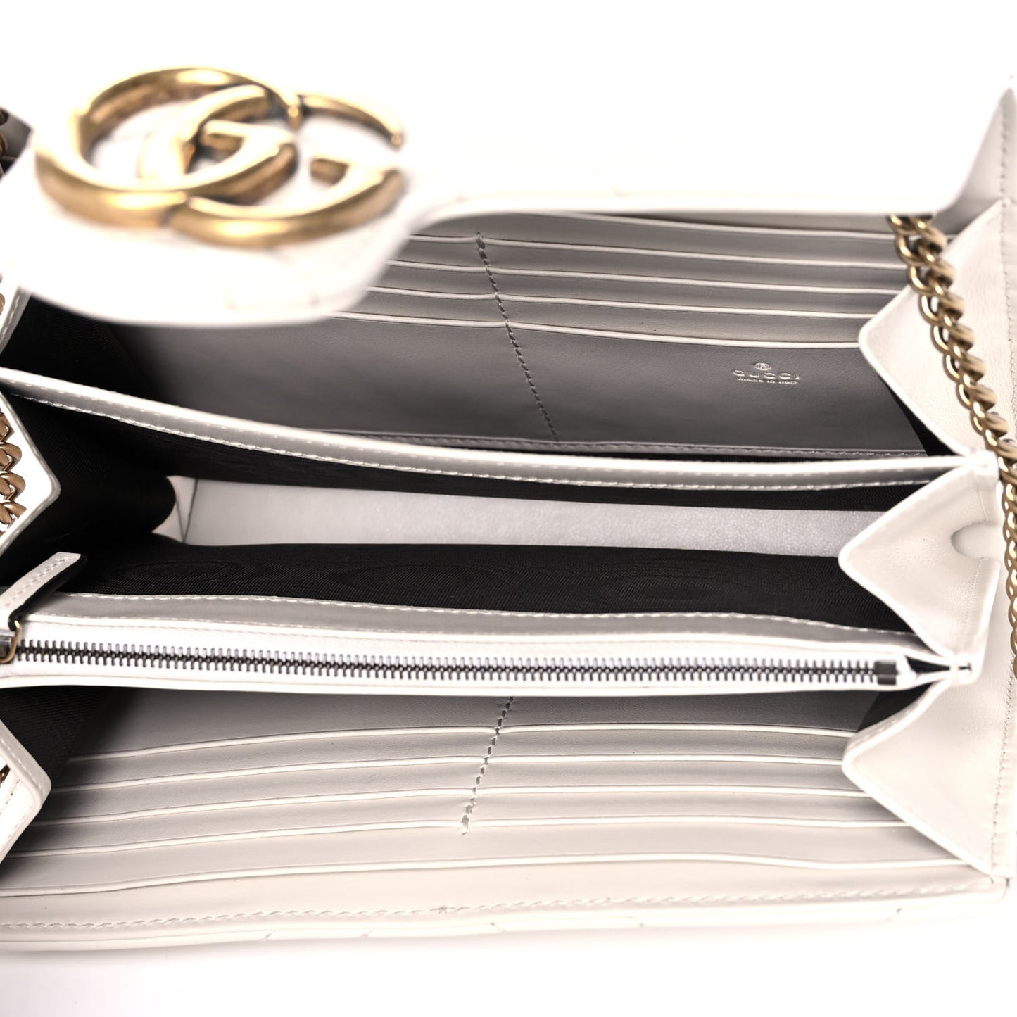 Calfskin Matelasse GG Marmont Chain Wallet Mystic White