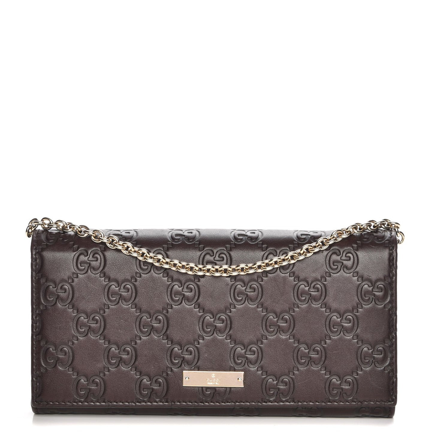 Guccissima Margaux Calfskin Metal Bar Chain Wallet Chocolate
