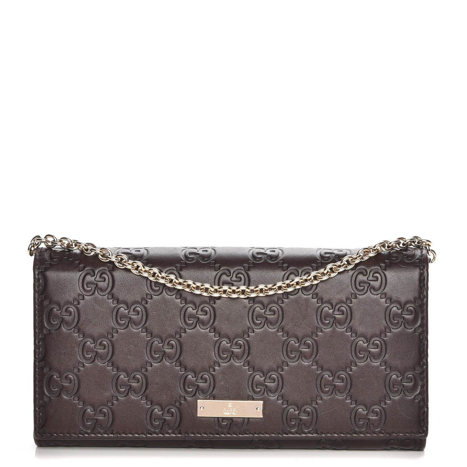 Gucci Guccissima Margaux Calfskin Metal Bar Chain Wallet Chocolate 1 of 9