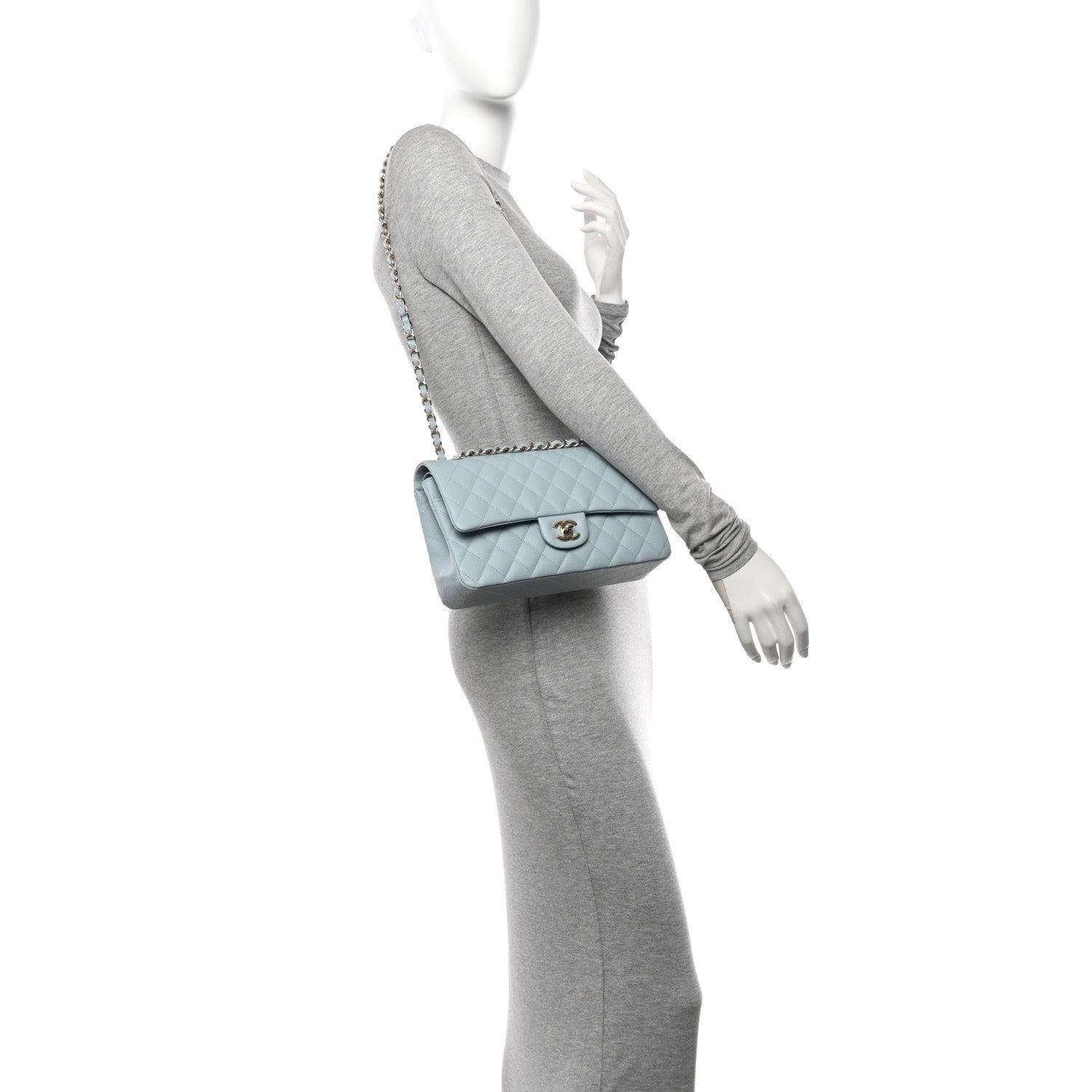 Chanel Caviar Quilted Medium Double Flap Light Blue 2 of 11