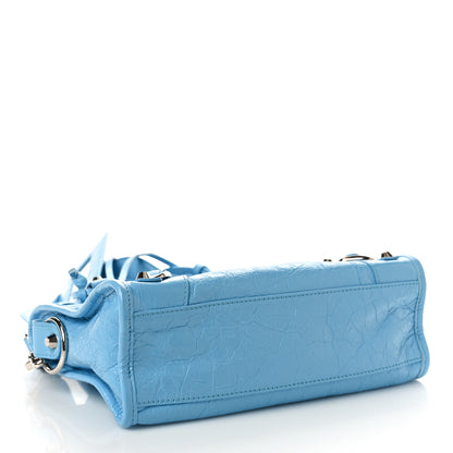 Balenciaga Agneau Classic Silver Hardware Mini City Logo Strap Baby Blue Black 4 of 10