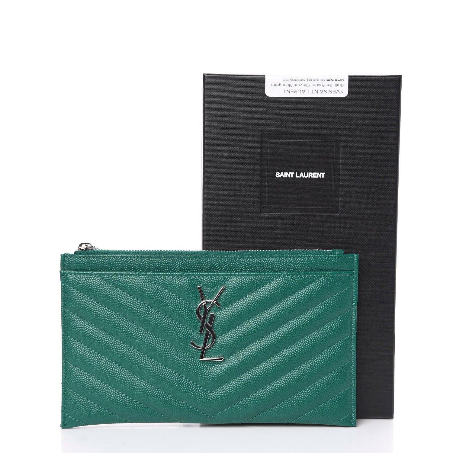 Saint Laurent Grain De Poudre Chevron Monogram Bill Pouch Malachite Green 6 of 6