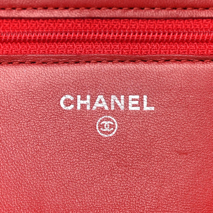 Chanel Lambskin Quilted Wallet On Chain WOC Red 7 of 14