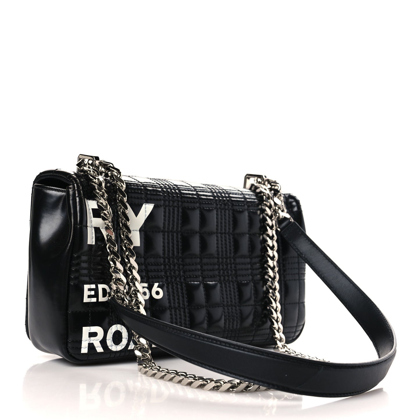 Patent Quilted Horseferry Print Small Lola Bag Black