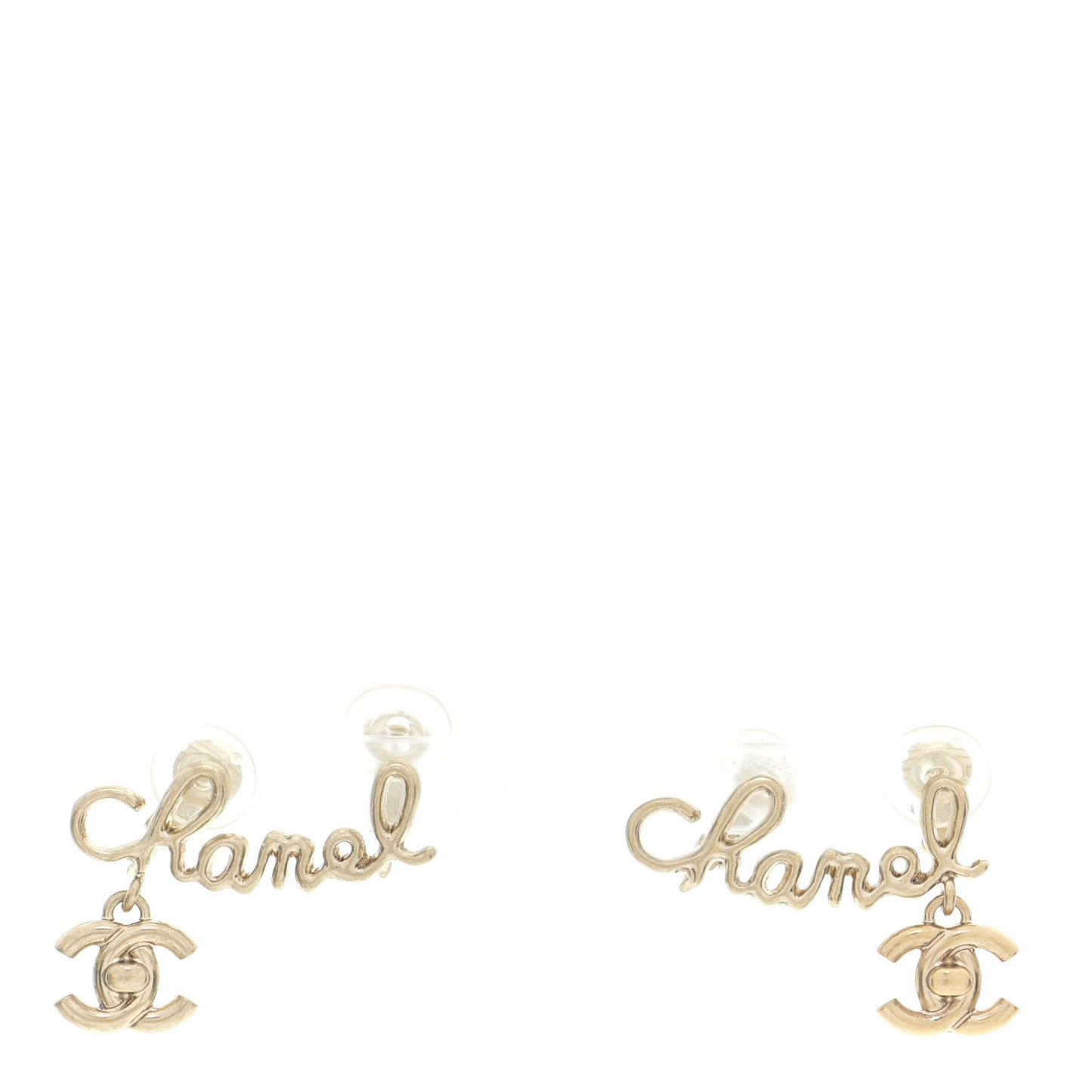 Metal CC Turnlock Climber Clip On Earrings Gold