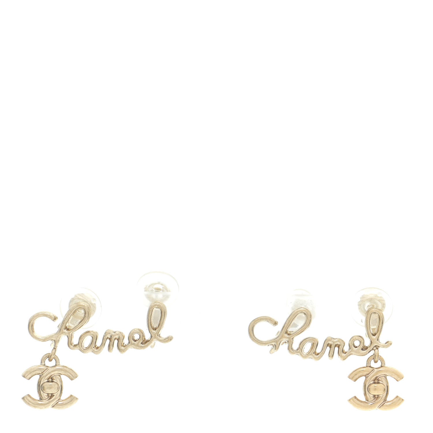 Chanel Metal CC Turnlock Climber Clip On Earrings Gold 1 of 5