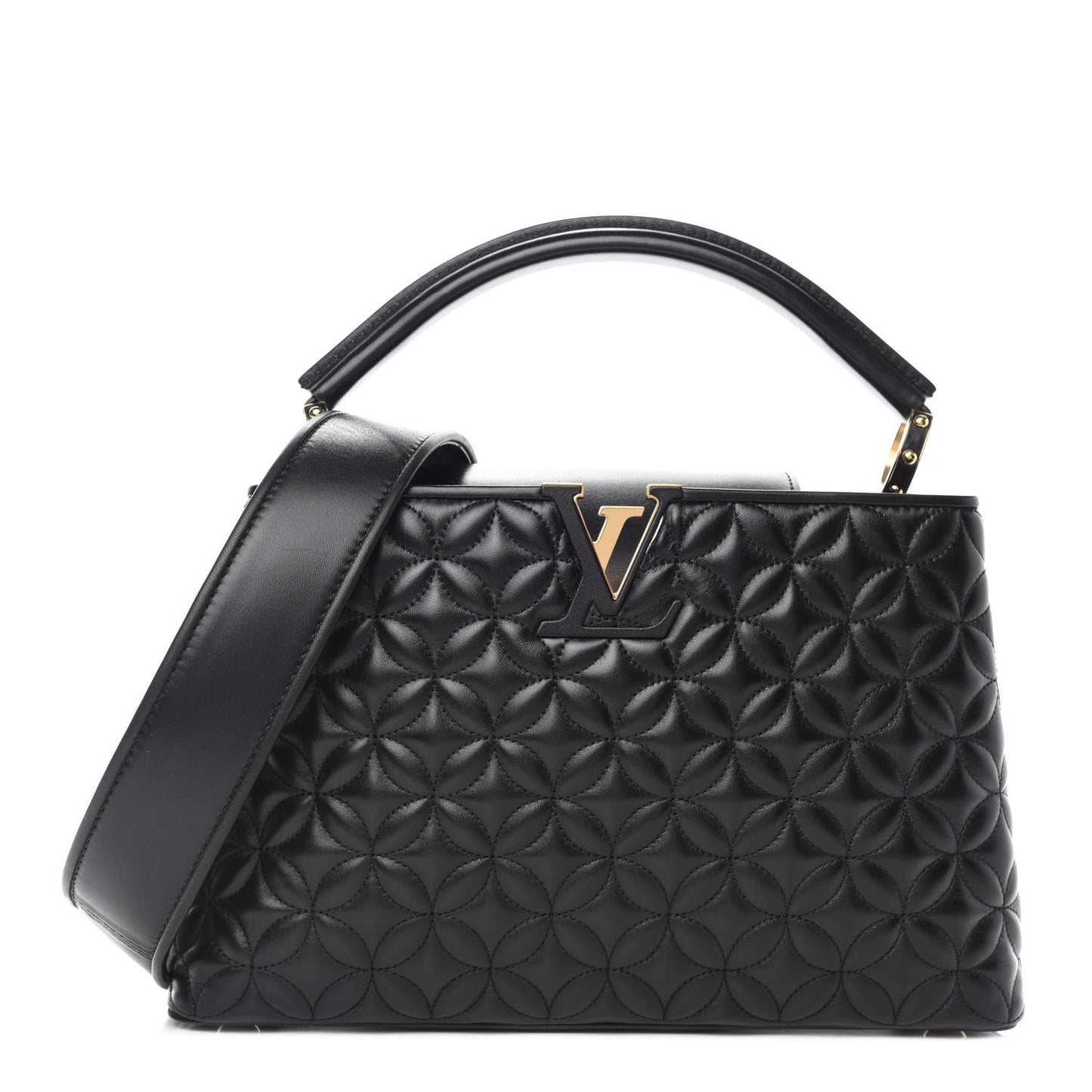Lambskin Quilted Flower Capucines PM Black