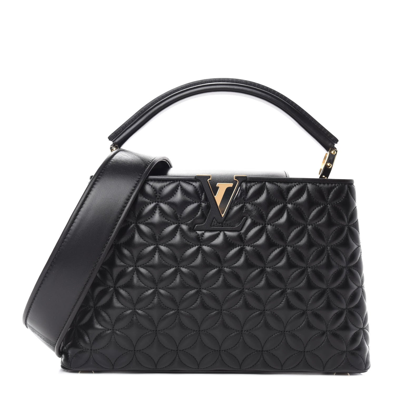 Louis Vuitton Lambskin Quilted Flower Capucines PM Black 1 of 11