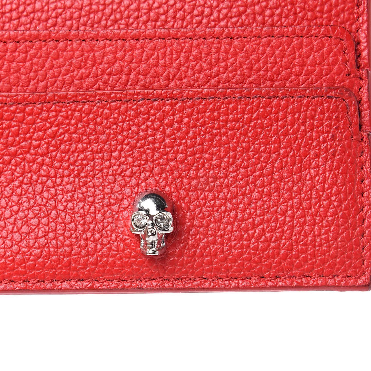 Calfskin Skull Card Holder Scarlet Red