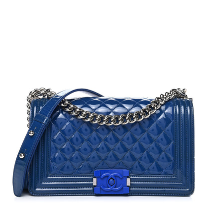 Chanel Patent Calfskin Quilted Medium Plexiglass Boy Flap Blue 1 of 13