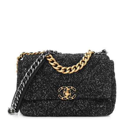 Chanel Tweed Quilted Medium Chanel 19 Flap Black Grey 1 of 11
