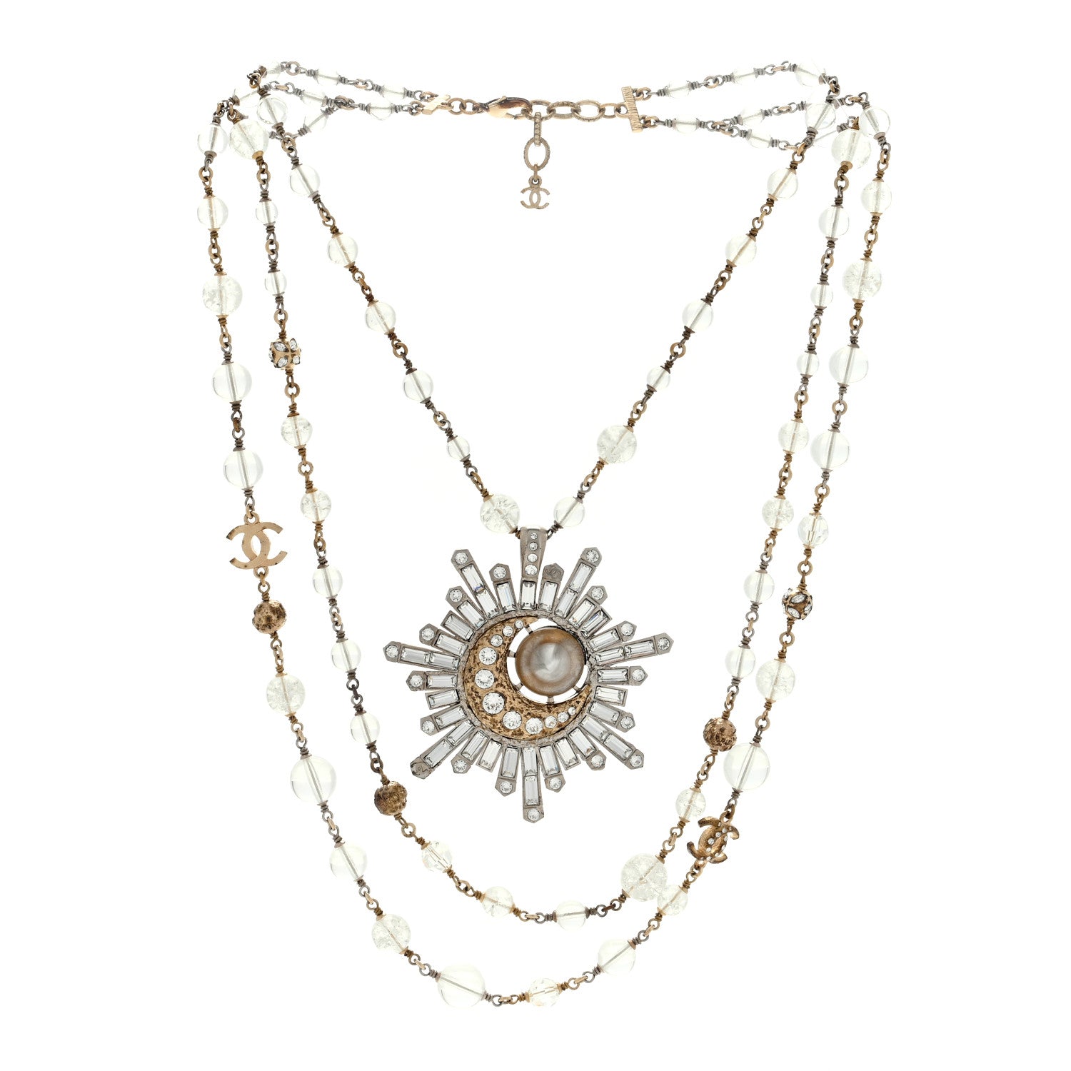 Chanel Beaded Crystal CC Celestial Long Necklace Gold 3 of 4