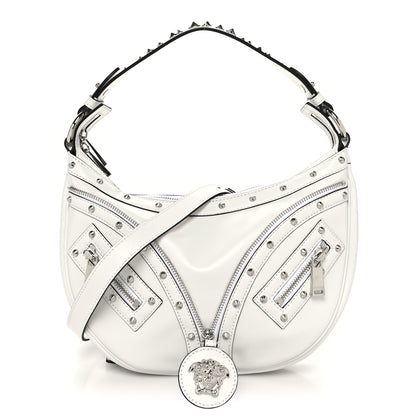 Versace Calfskin Studded Small Repeat Zip Hobo White 1 of 9
