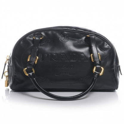 Prada Leather Logo Bowling Bag Black 1 of 7