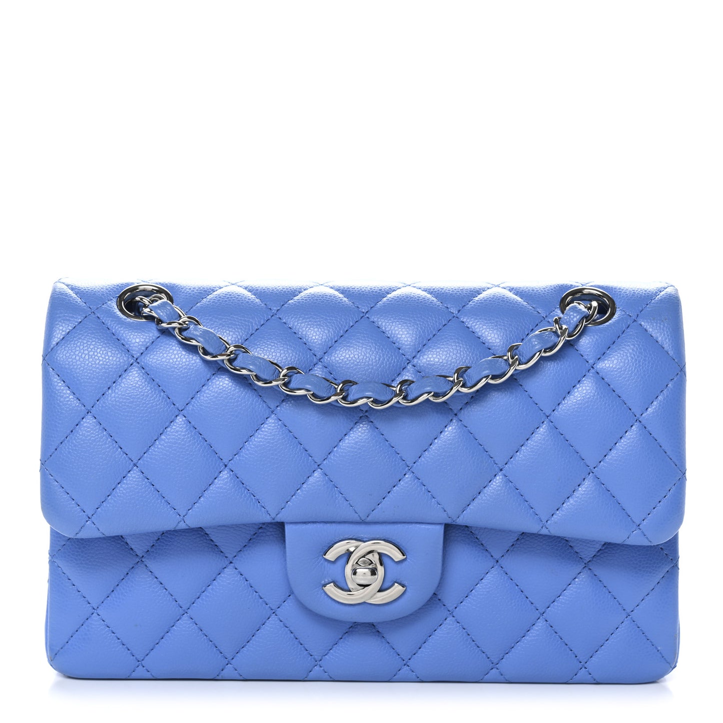 Caviar Quilted Small Double Flap Blue